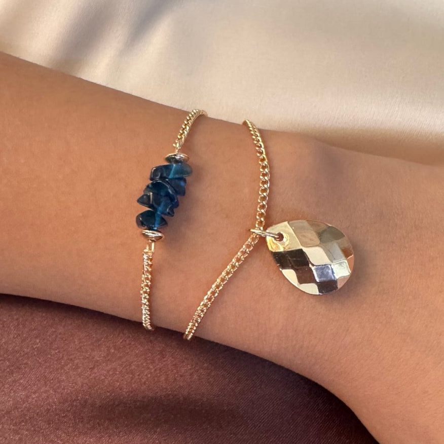 TFC Blue Uncut Drop Bead Gold Plated Bracelet