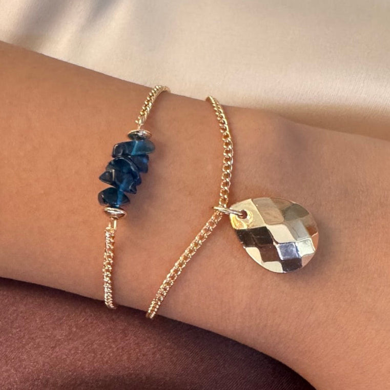 TFC Blue Uncut Drop Bead Gold Plated Bracelet