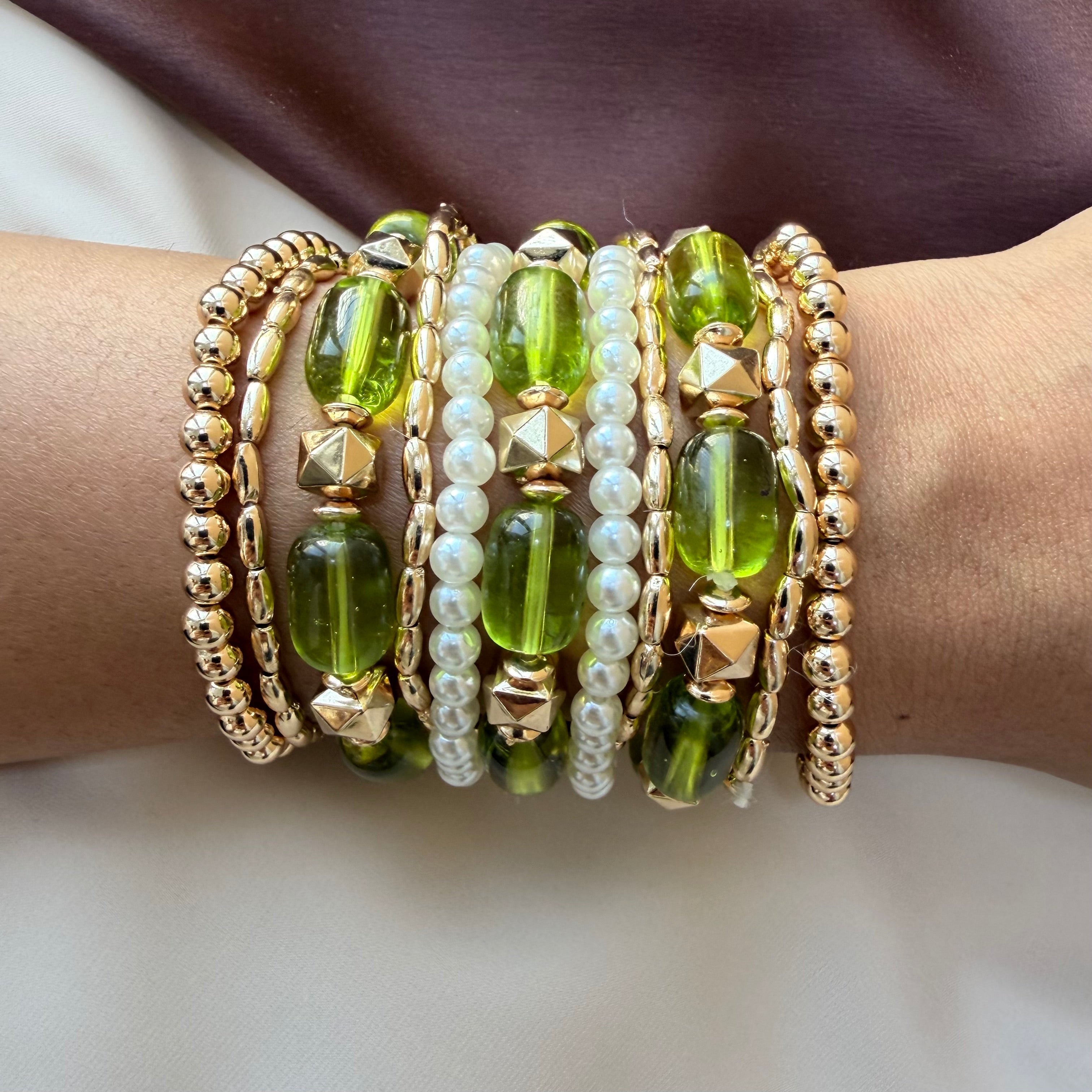 TFC Glass Green Gold Plated Bracelet (set of 11)