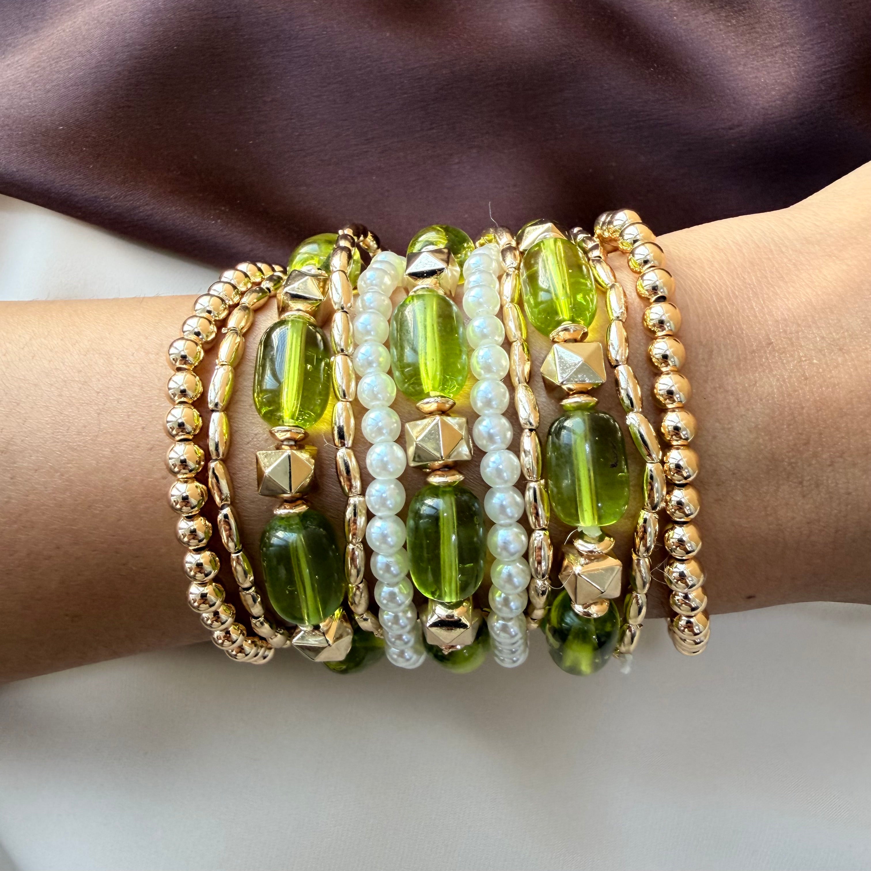 TFC Glass Green Gold Plated Bracelet (set of 11)