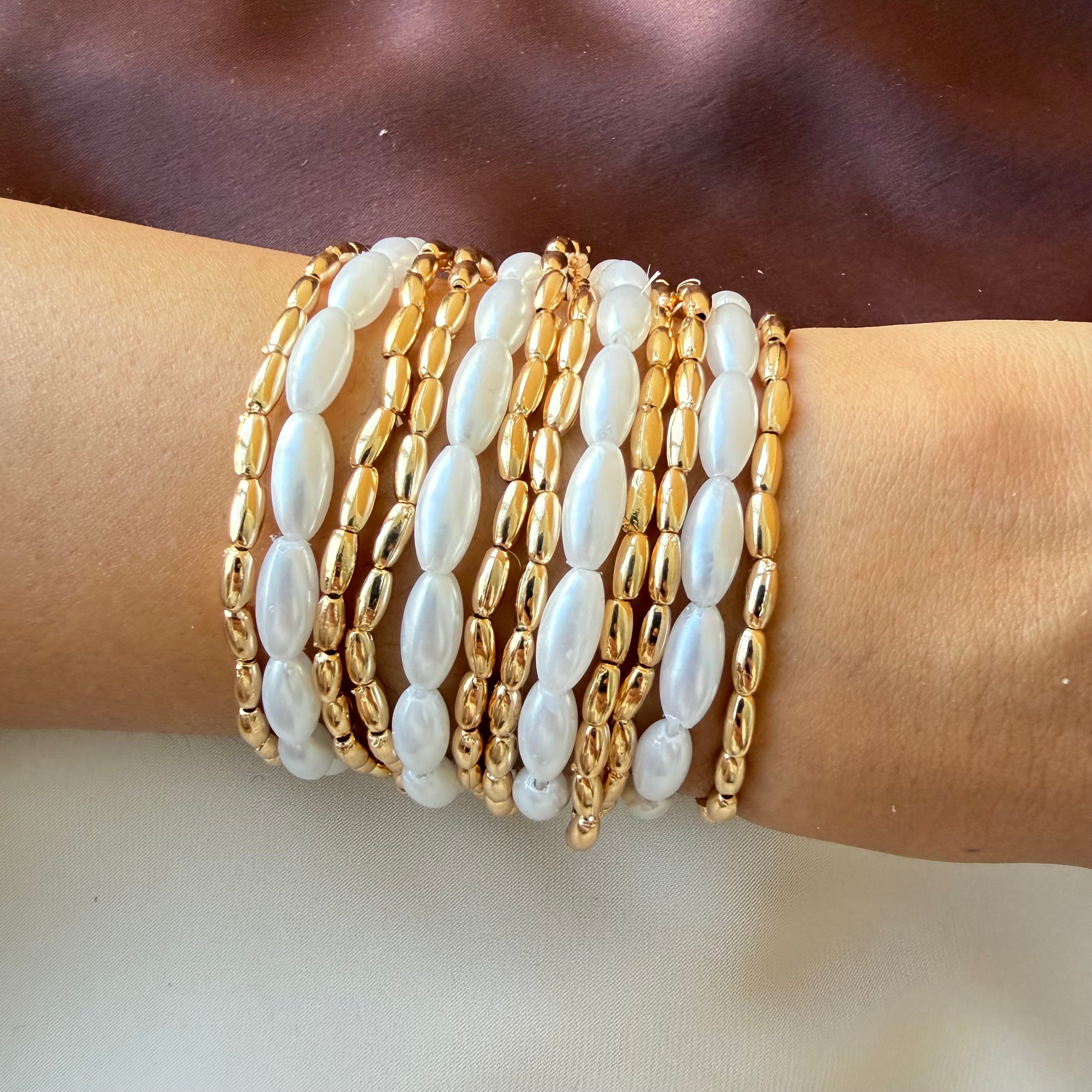 TFC Oval Pearl Gold Plated Bracelet (set of 12)