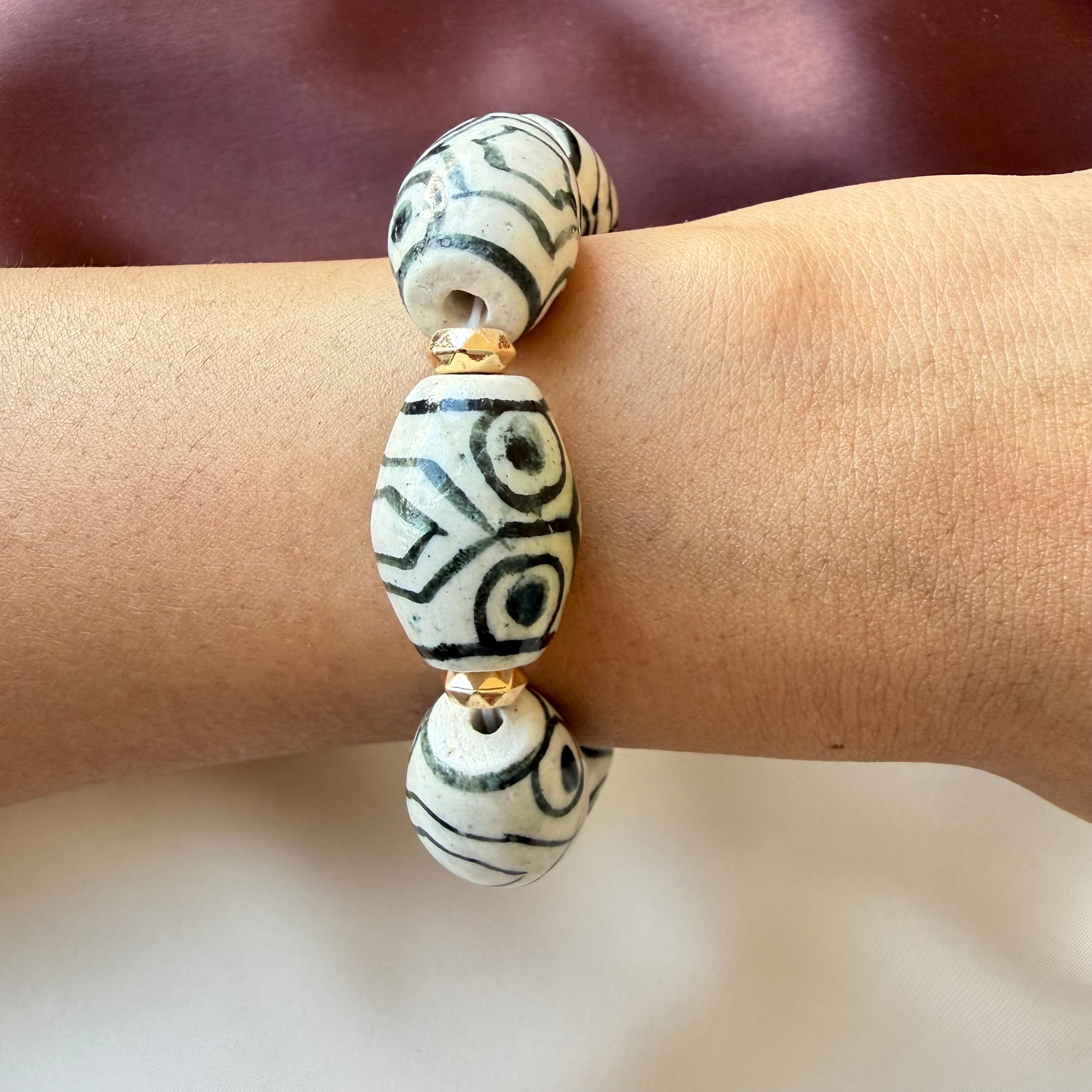 TFC White & Black Art Gold Plated Bracelet