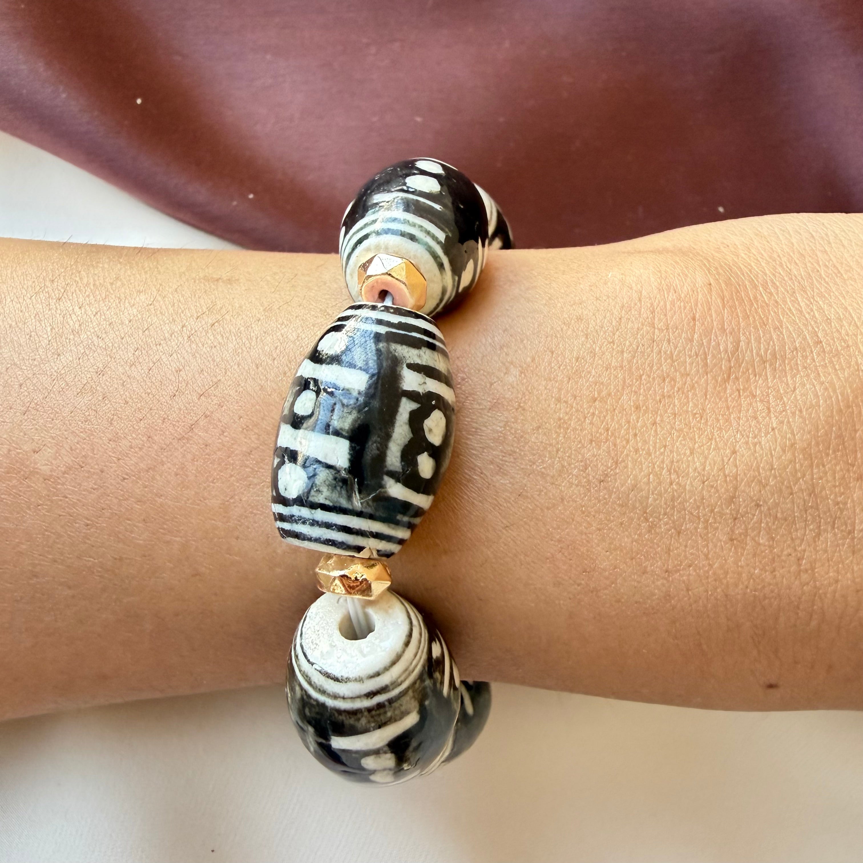 TFC Black Line Art Ceremic Gold Plated Bracelet