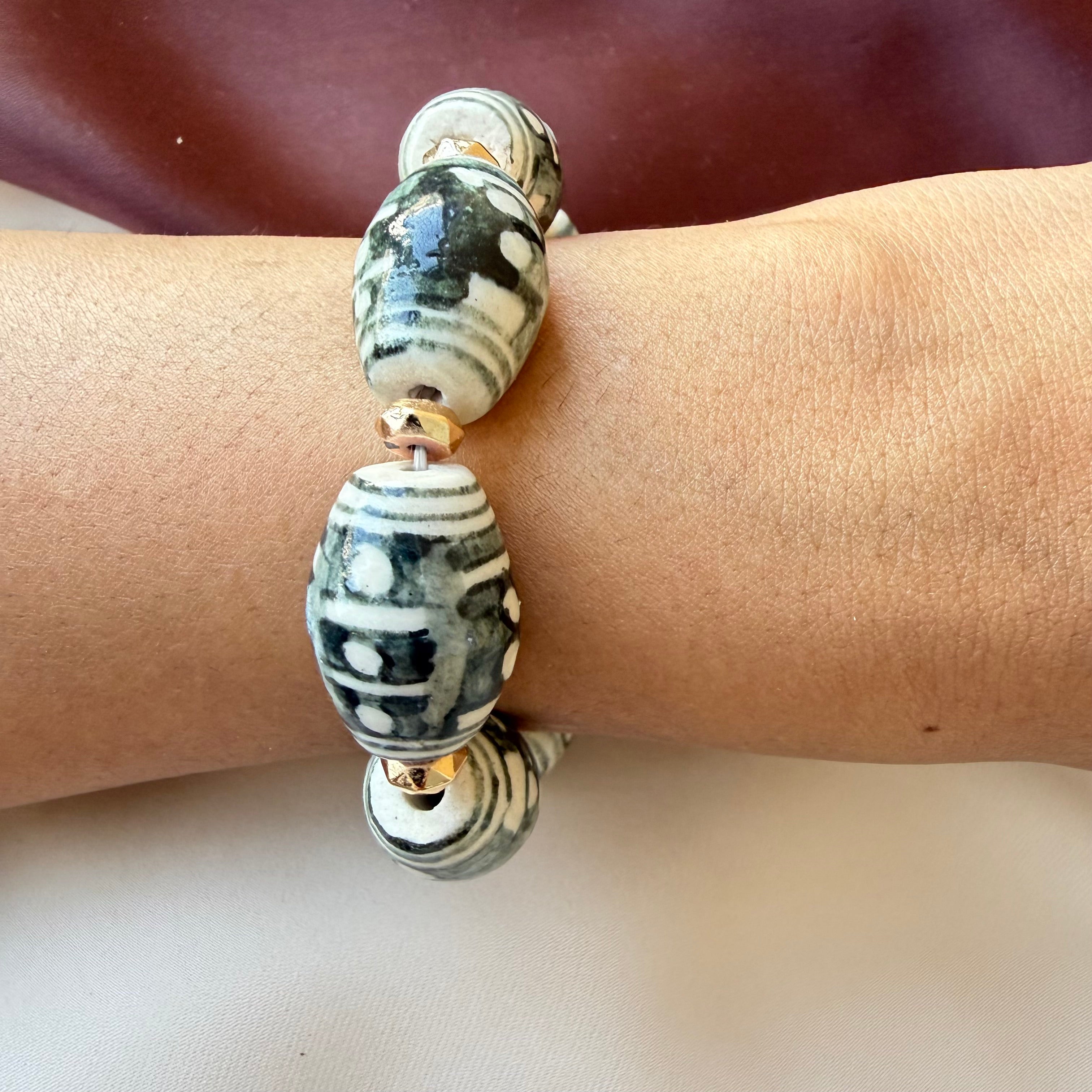 TFC Greenish Art Ceremic Gold Plated Bracelet