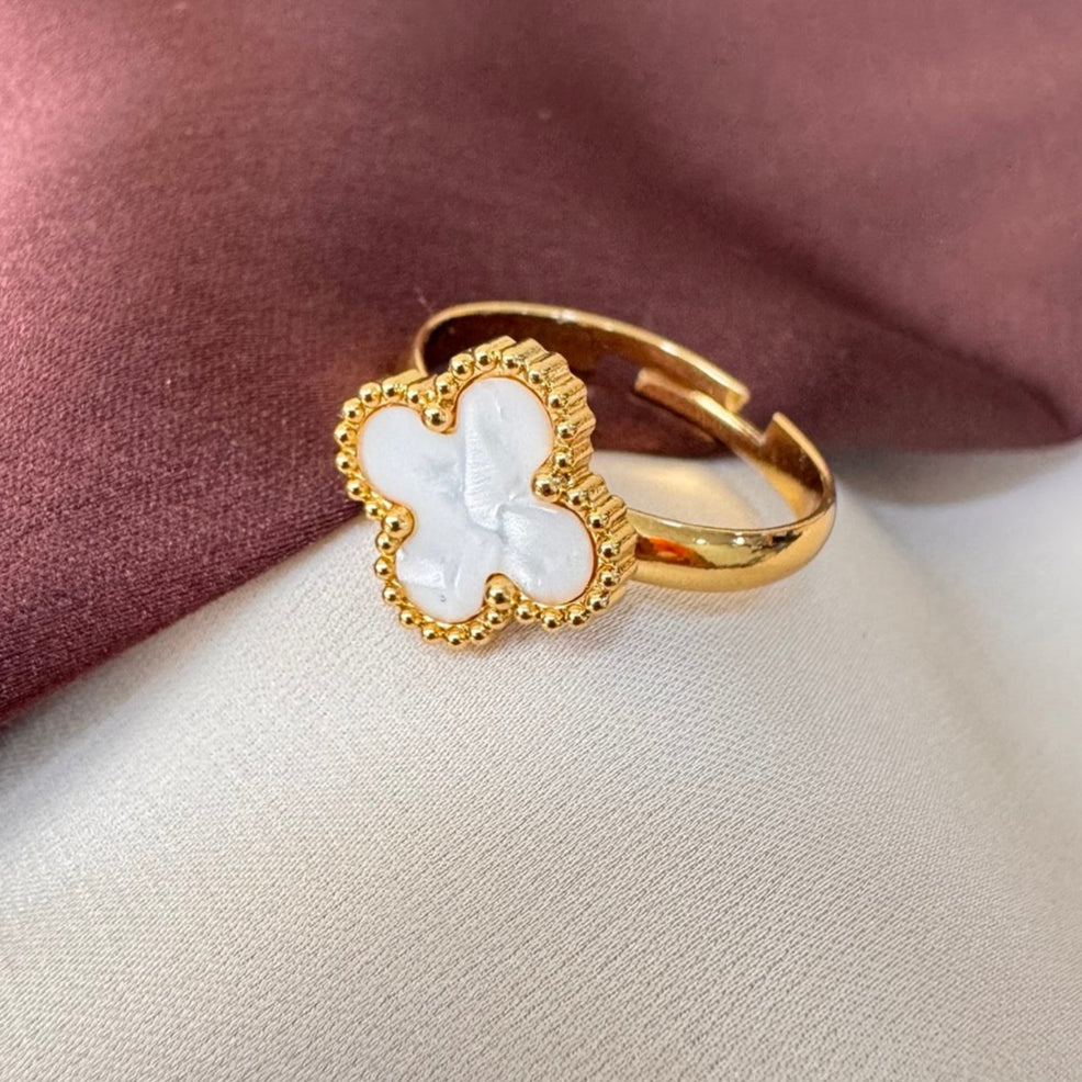 TFC Adjustable White Flower Gold Plated Ring