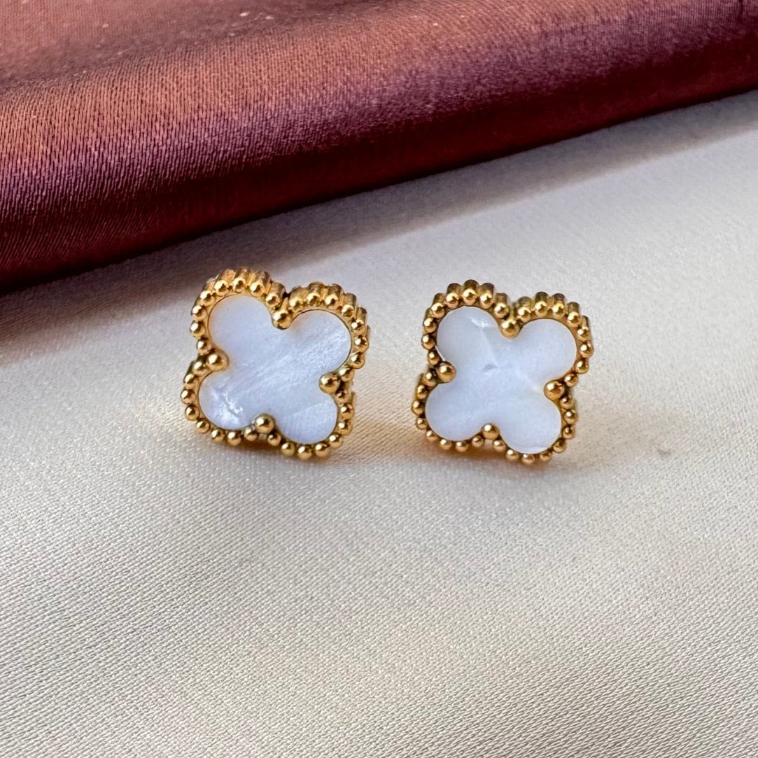 TFC White Clover Gold Plated Stud Earrings