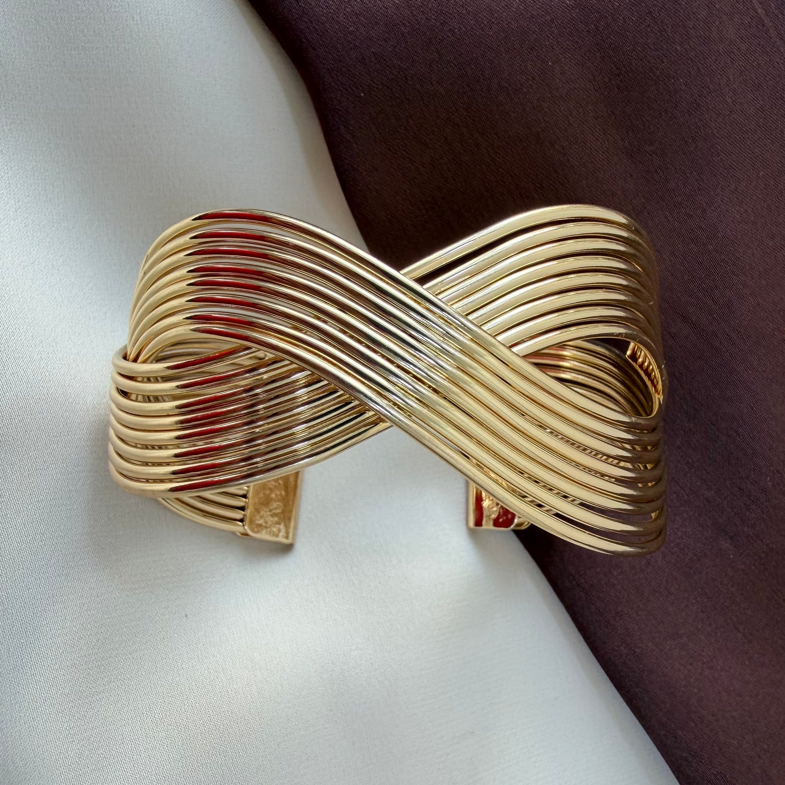 TFC Adjustable Cross Cut Gold Plated Cuff Bracelet