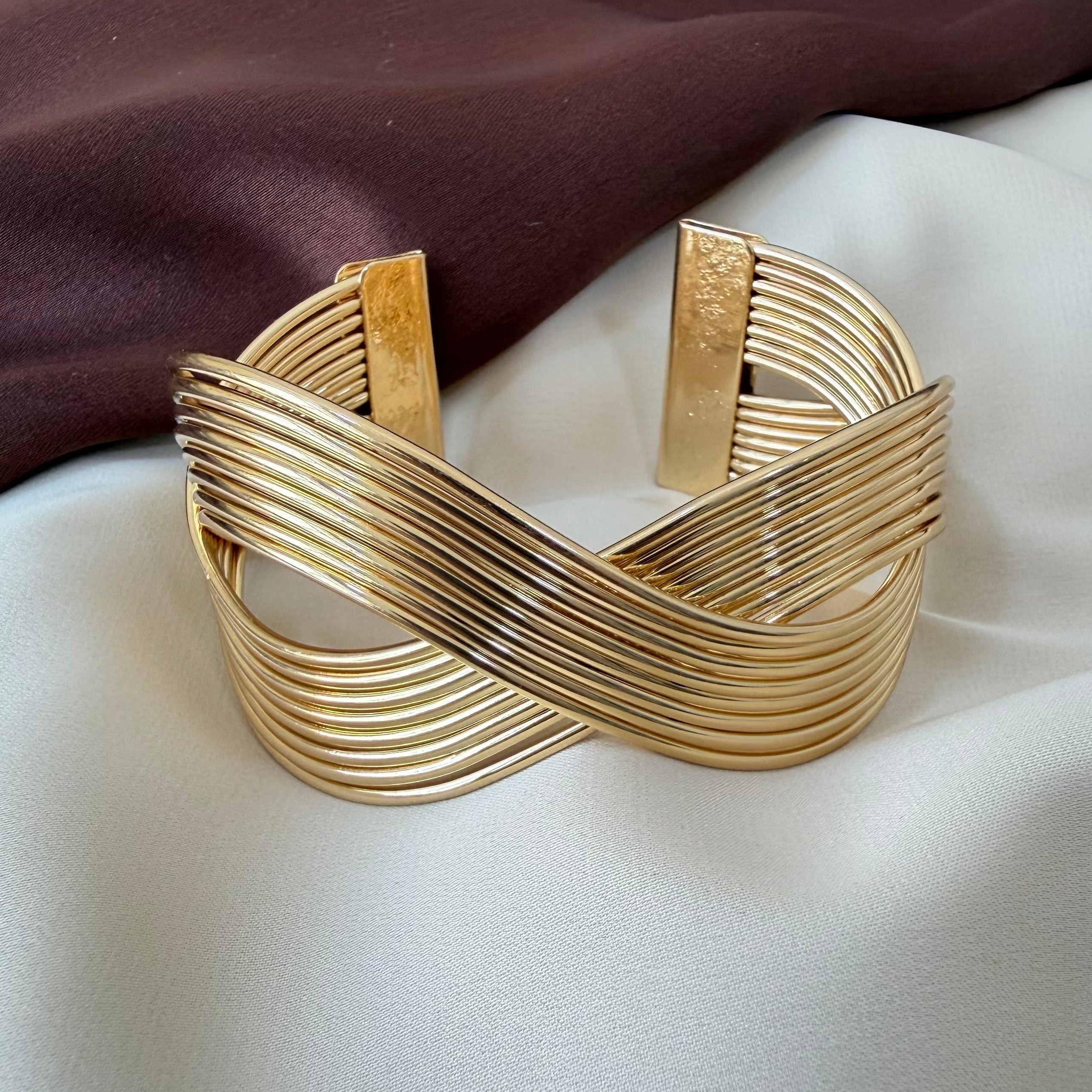 TFC Adjustable Cross Cut Gold Plated Cuff Bracelet