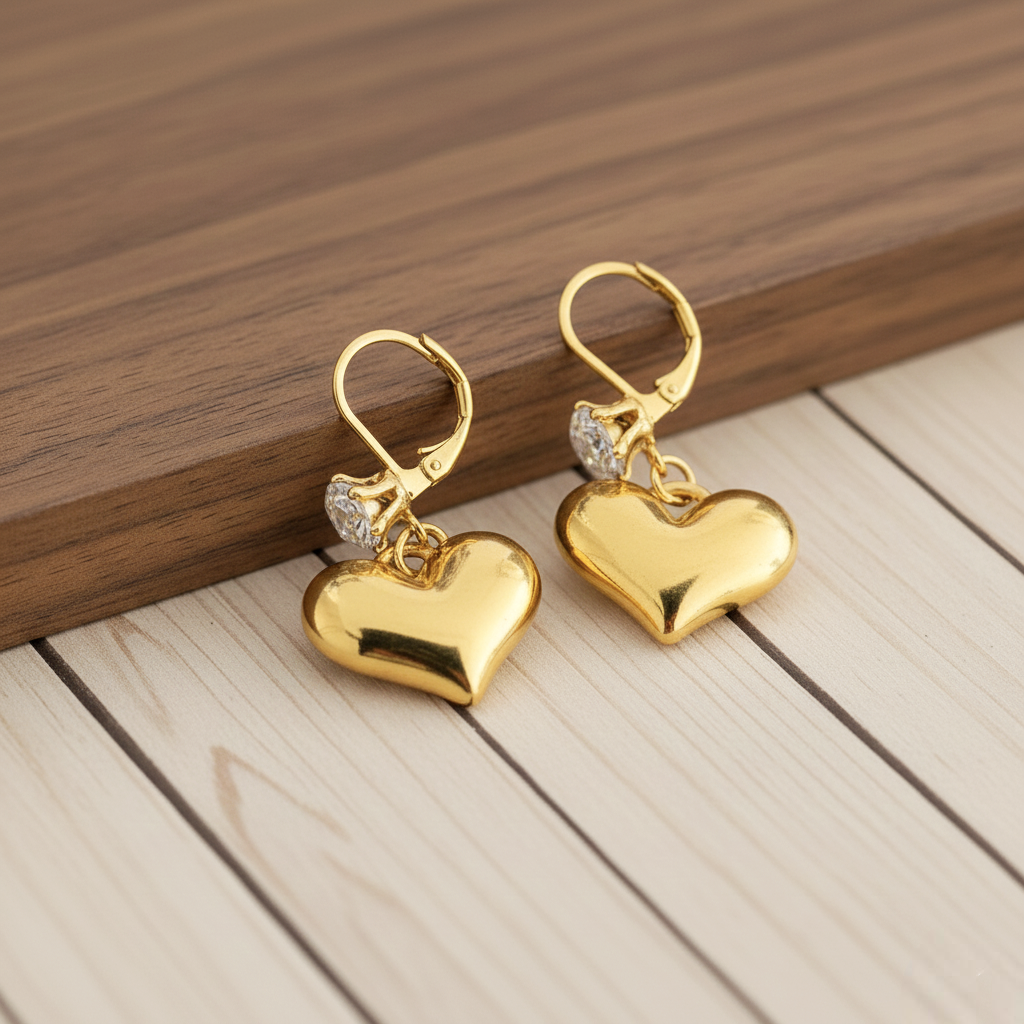 TFC Stone Heart Gold Plated Dangler Earrings