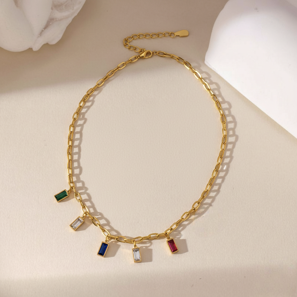 TFC Multi Recto Stone Gold Plated Necklace