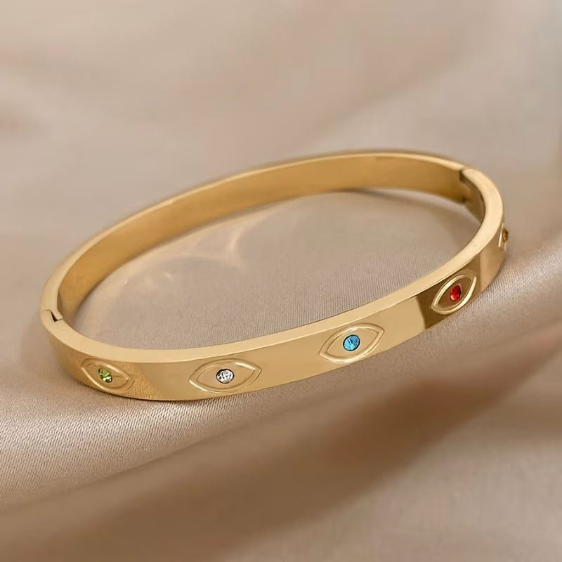 TFC Size 2.6 Enamel Eye Gold Bracelet Bangle