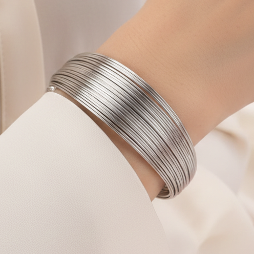TFC Multi Wires Silver Plated Cuff Bracelet