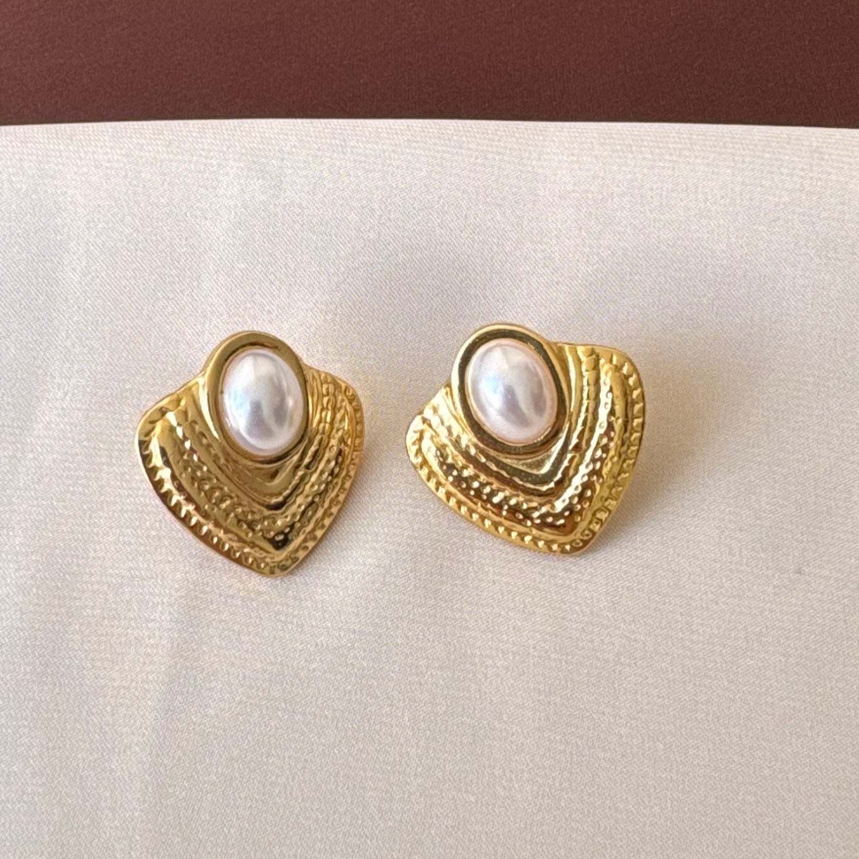 TFC Heart Pearl Gold Plated Stud Earrings