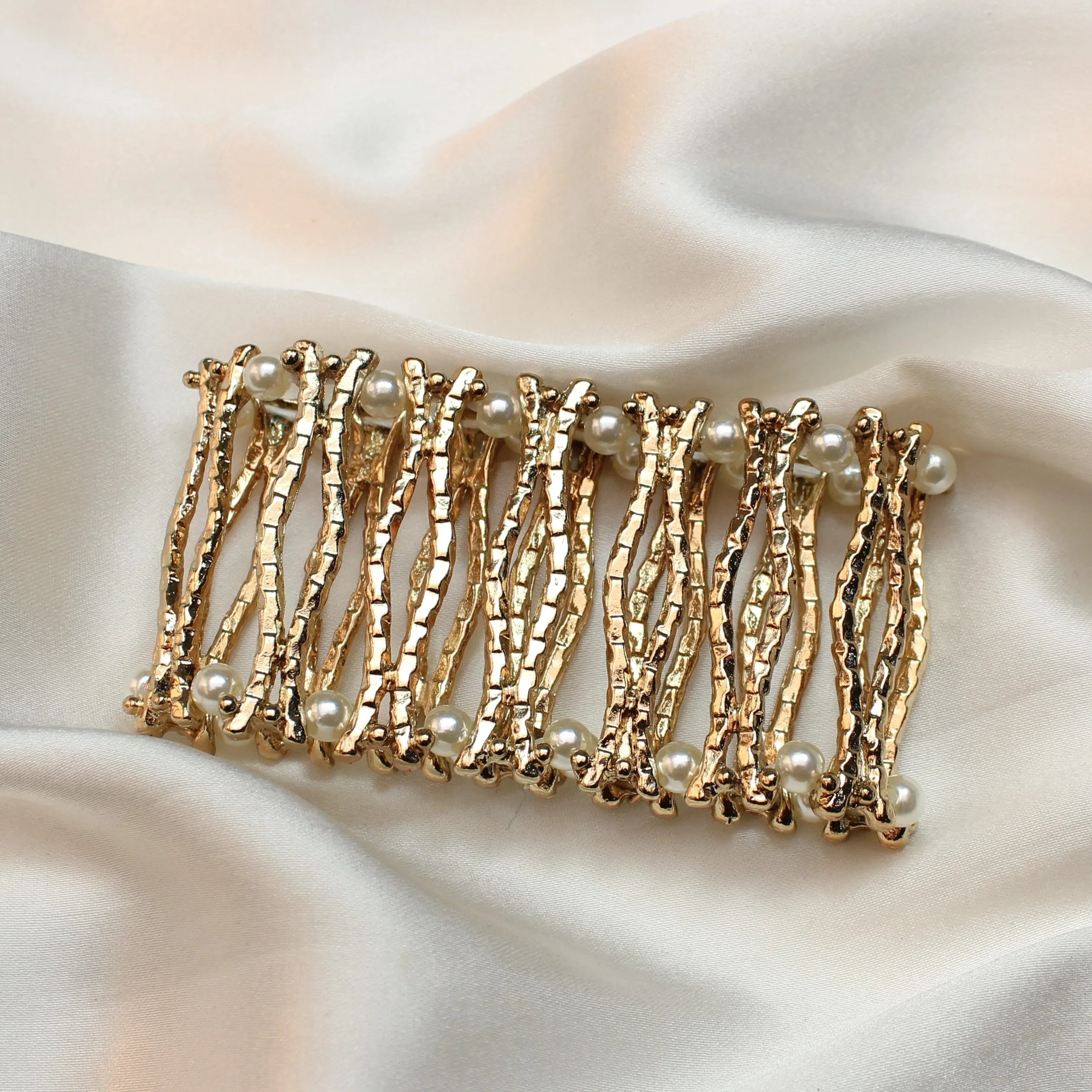 TFC Wooden Sticks with Pearls Gold Plated Adjustable Bracelet
