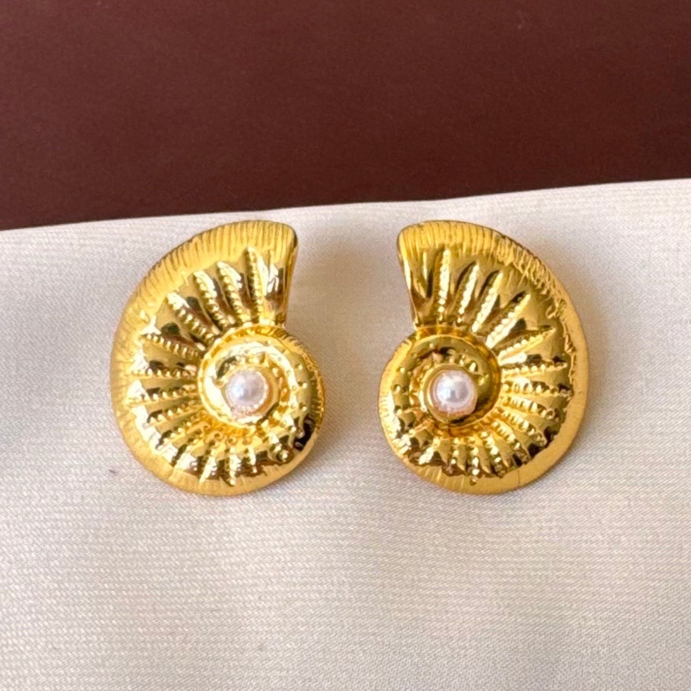 TFC Snail Pearl Gold Plated Stud Earrings