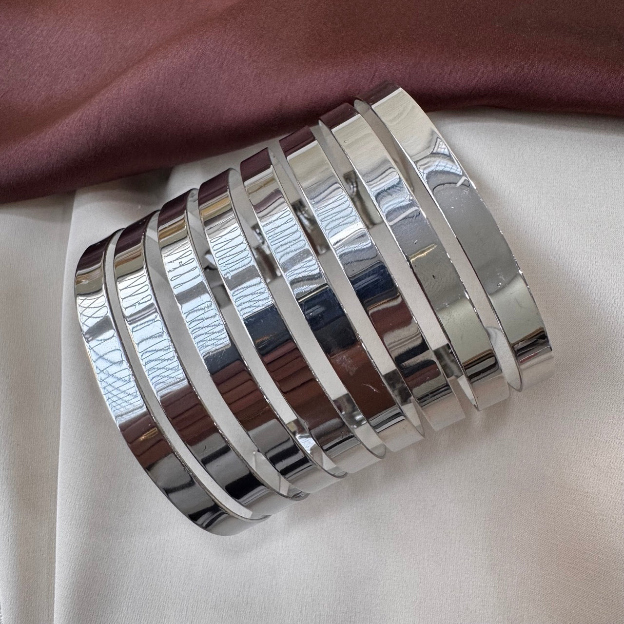 TFC Adjustable Straight Line Silver Plated Cuff Bracelet