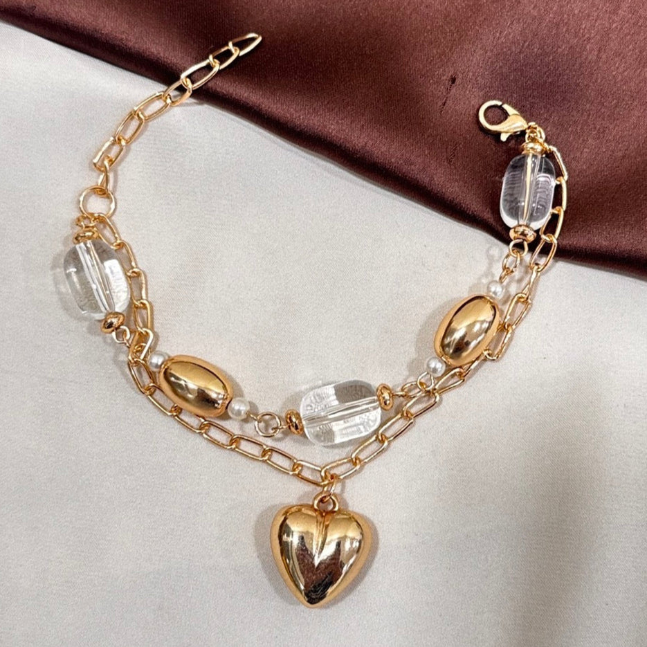TFC Transy Bead Heart Gold Plated Bracelet