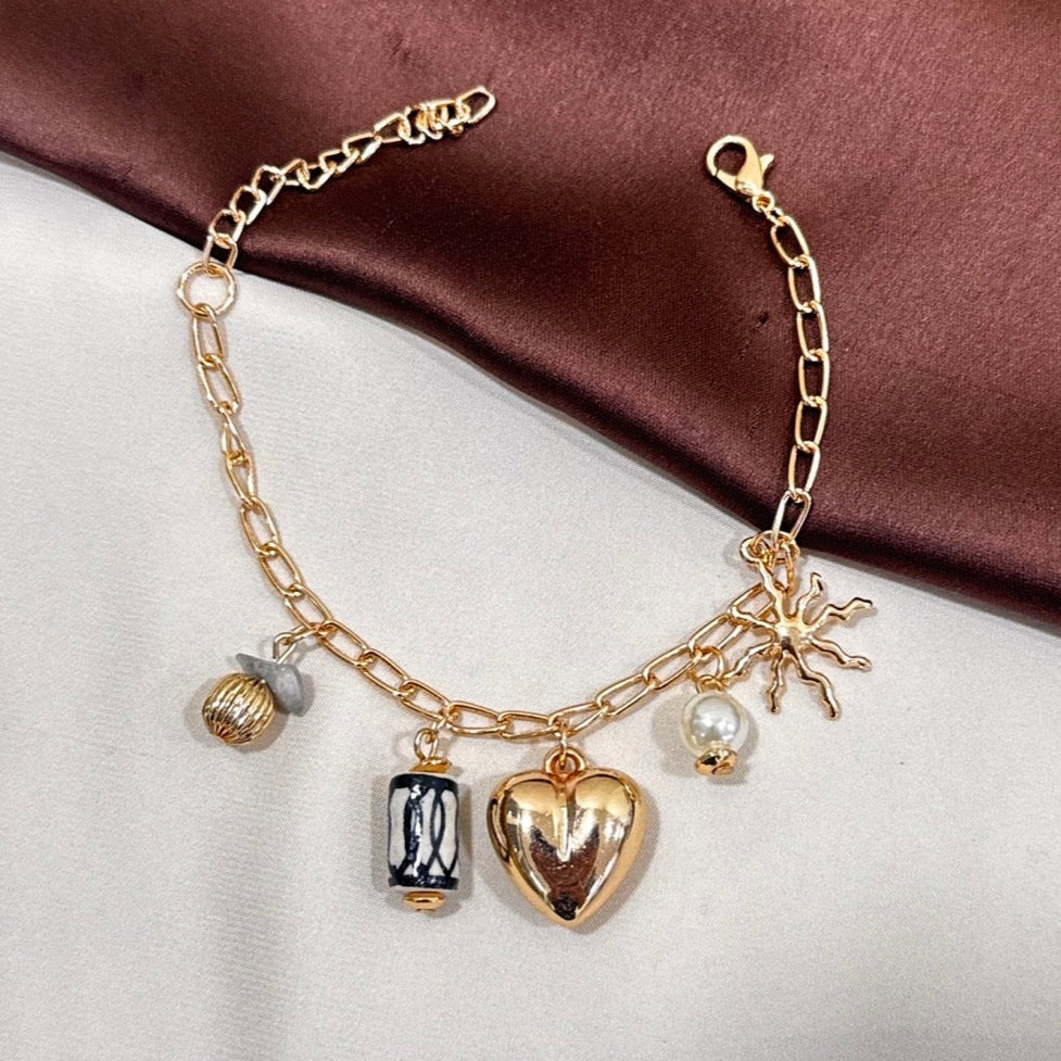 TFC Heart Sun Bead Charm Gold Plated Bracelet