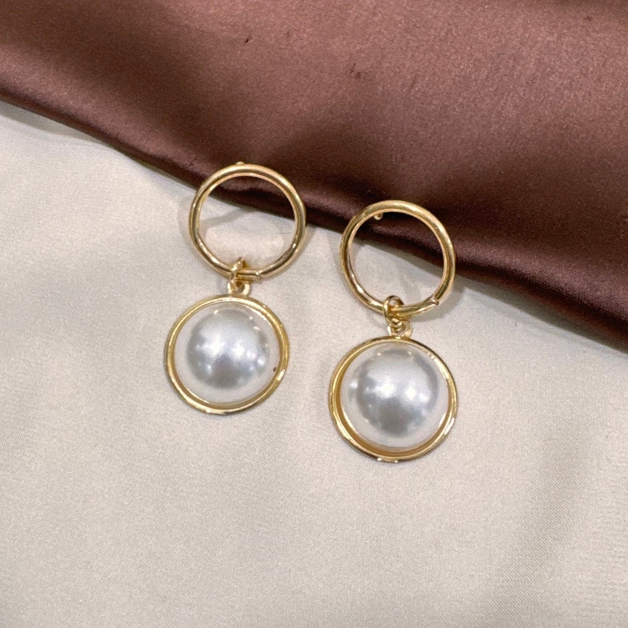 TFC Round Pearl Gold Plated Dangler Earrings