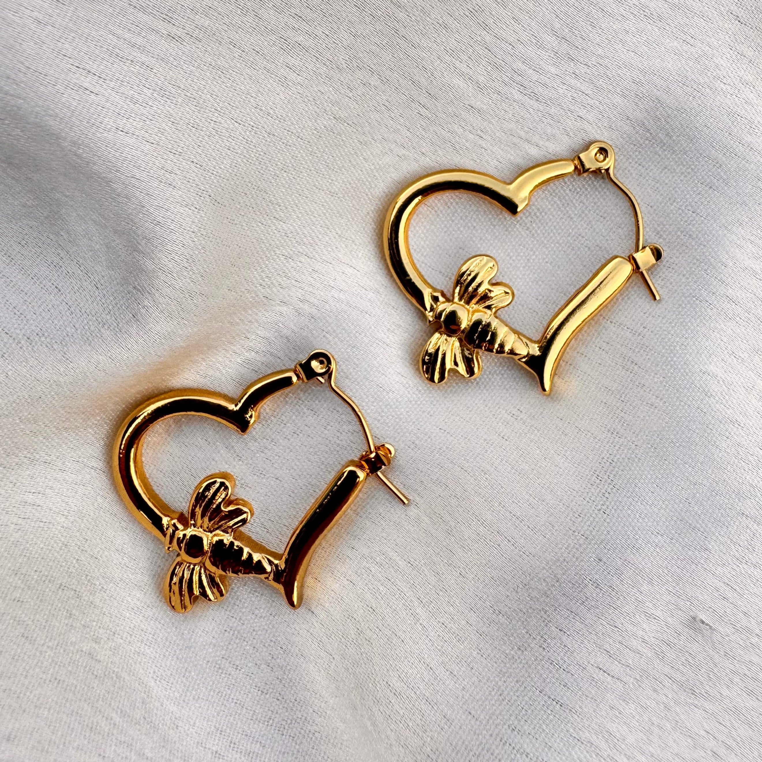 TFC Flying Heart Gold Plated Hoop Earrings