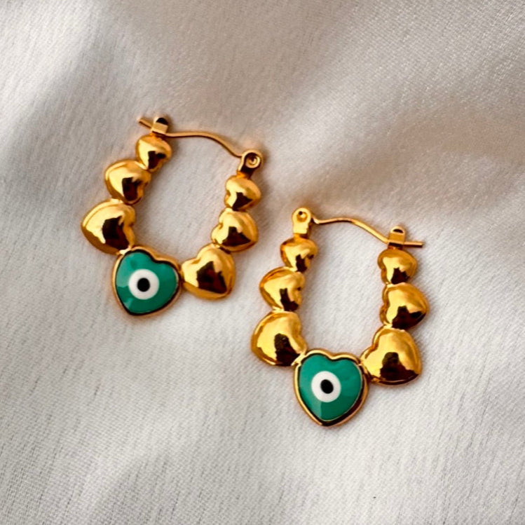 TFC Evil Eye Heart Gold Plated Hoop Earrings