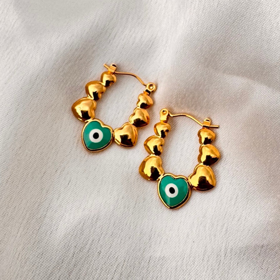 TFC Evil Eye Heart Gold Plated Hoop Earrings