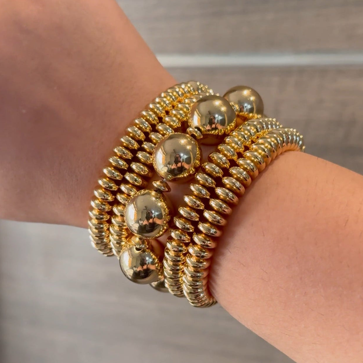 TFC Rings of Gold with Lucky Balls Gold Plated Stacked Bracelet (Set of 5)