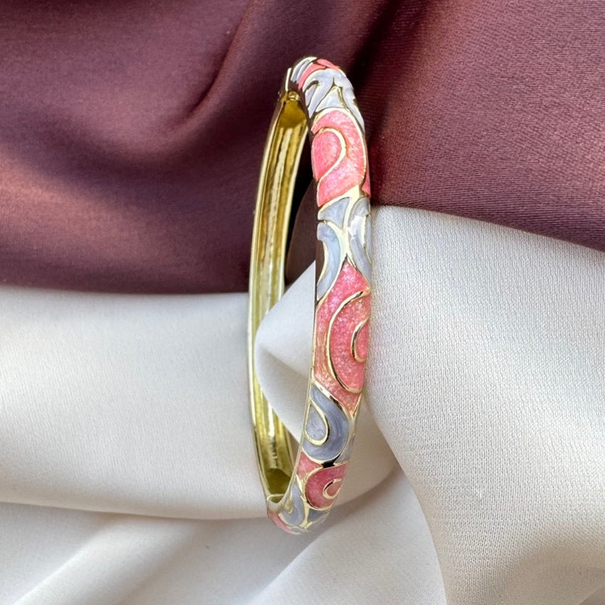 TFC Grey & Pink Circle Openable Gold Plated Enamel Bracelet Bangle (size 2.6)