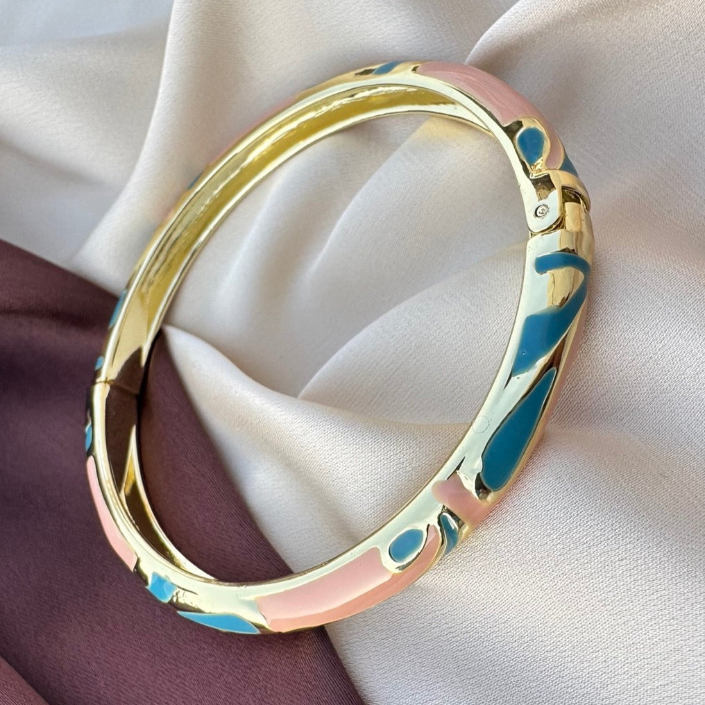 TFC Blue Filling Openable Gold Plated Enamel Bracelet Bangle (size 2.6)