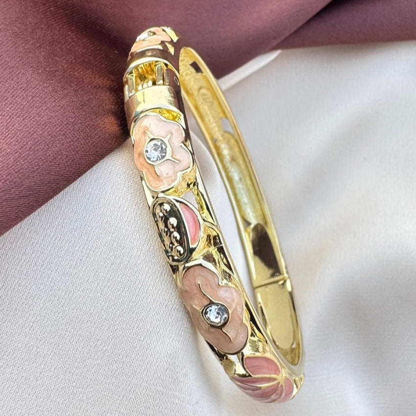 TFC Peach Flower Gold Plated Bracelet Bangle ( size 2.6)