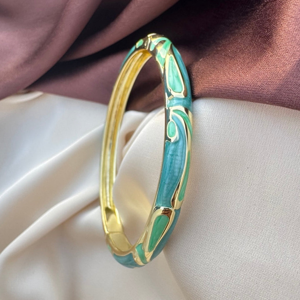 TFC Size 2.6 Green Filling Gold Plated Enamel Bracelet Bangle