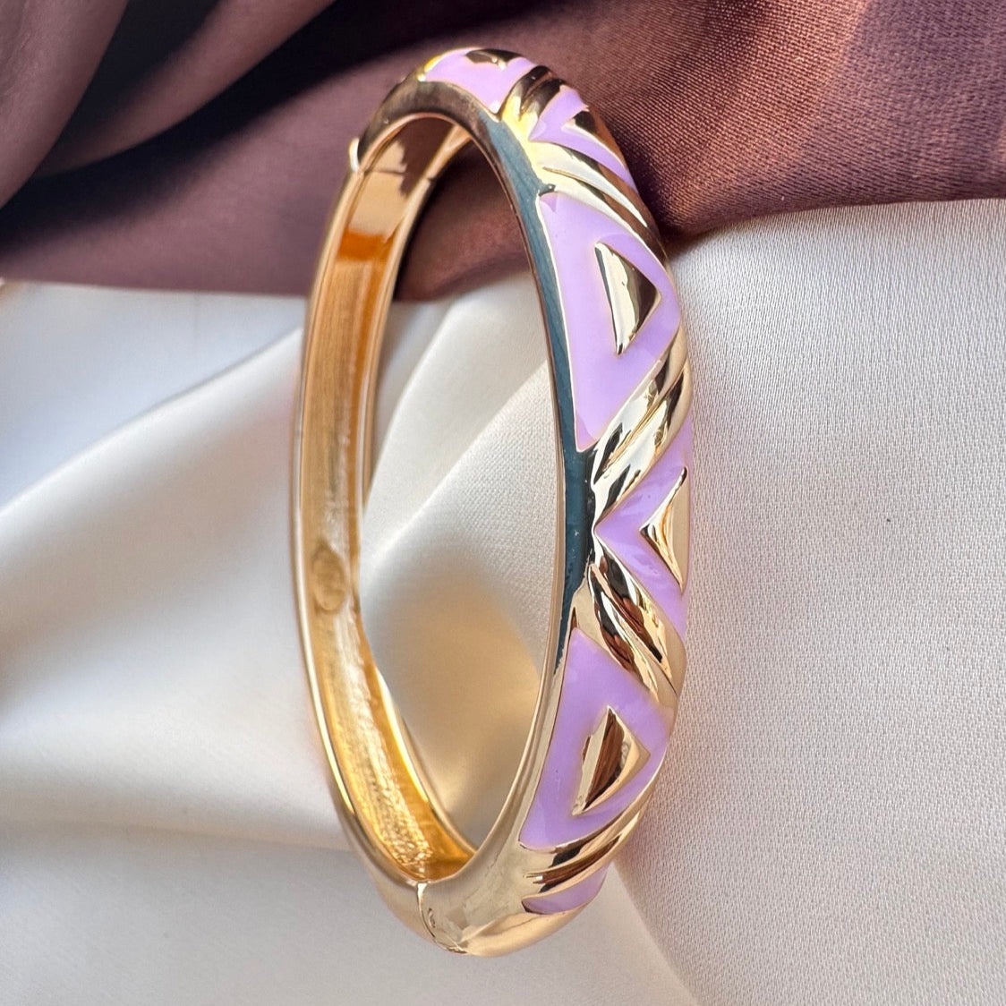 TFC Lavender Triangle Gold Plated Enamel Bracelet Bangle (size 2.6)