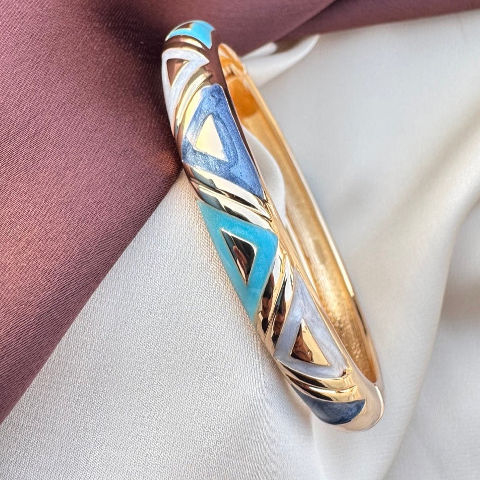TFC Blue Triangle Gold Plated Enamel Bracelet Bangle (size 2.6)