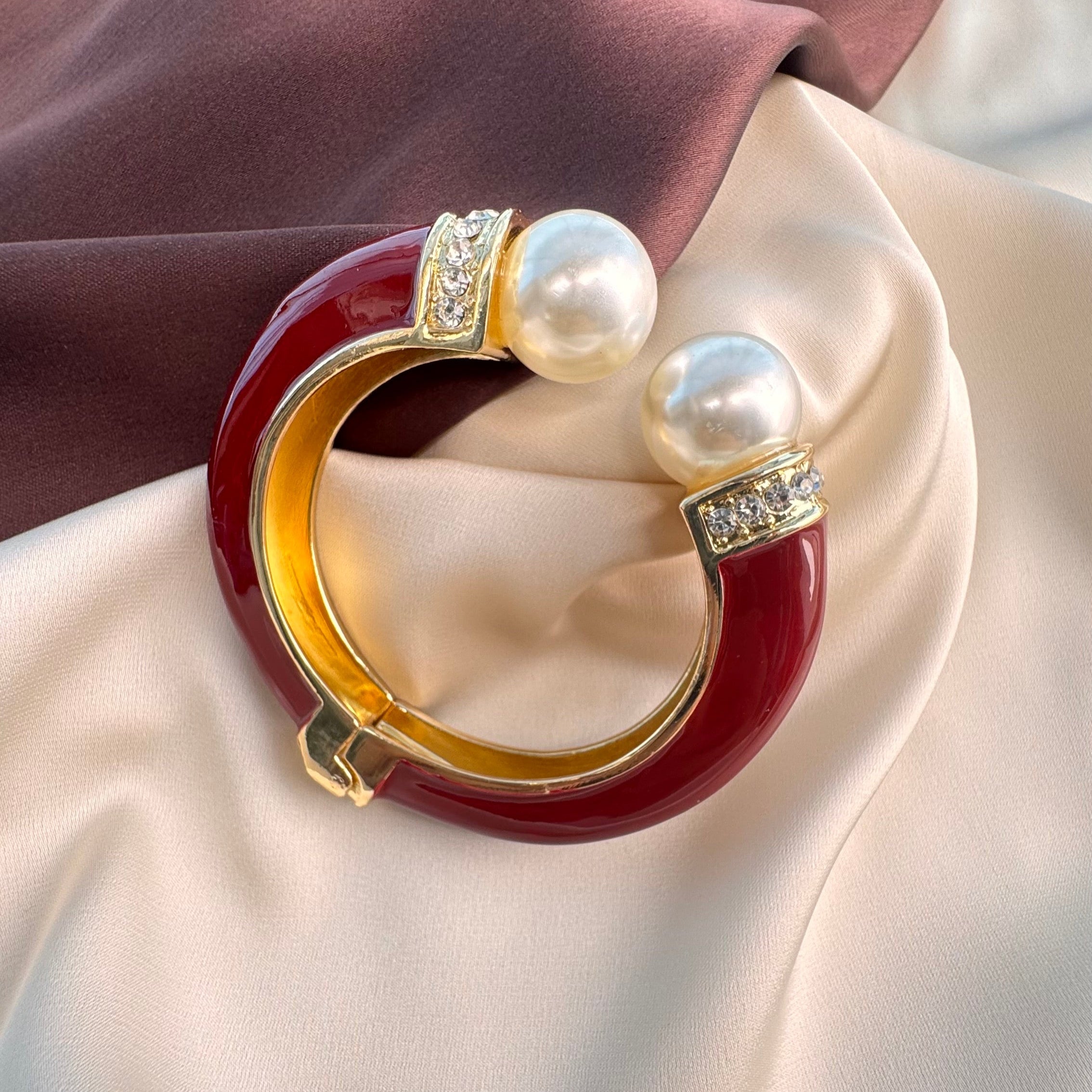 TFC Red Pearl Gold Plated Bracelet Bangle (size 2-6)