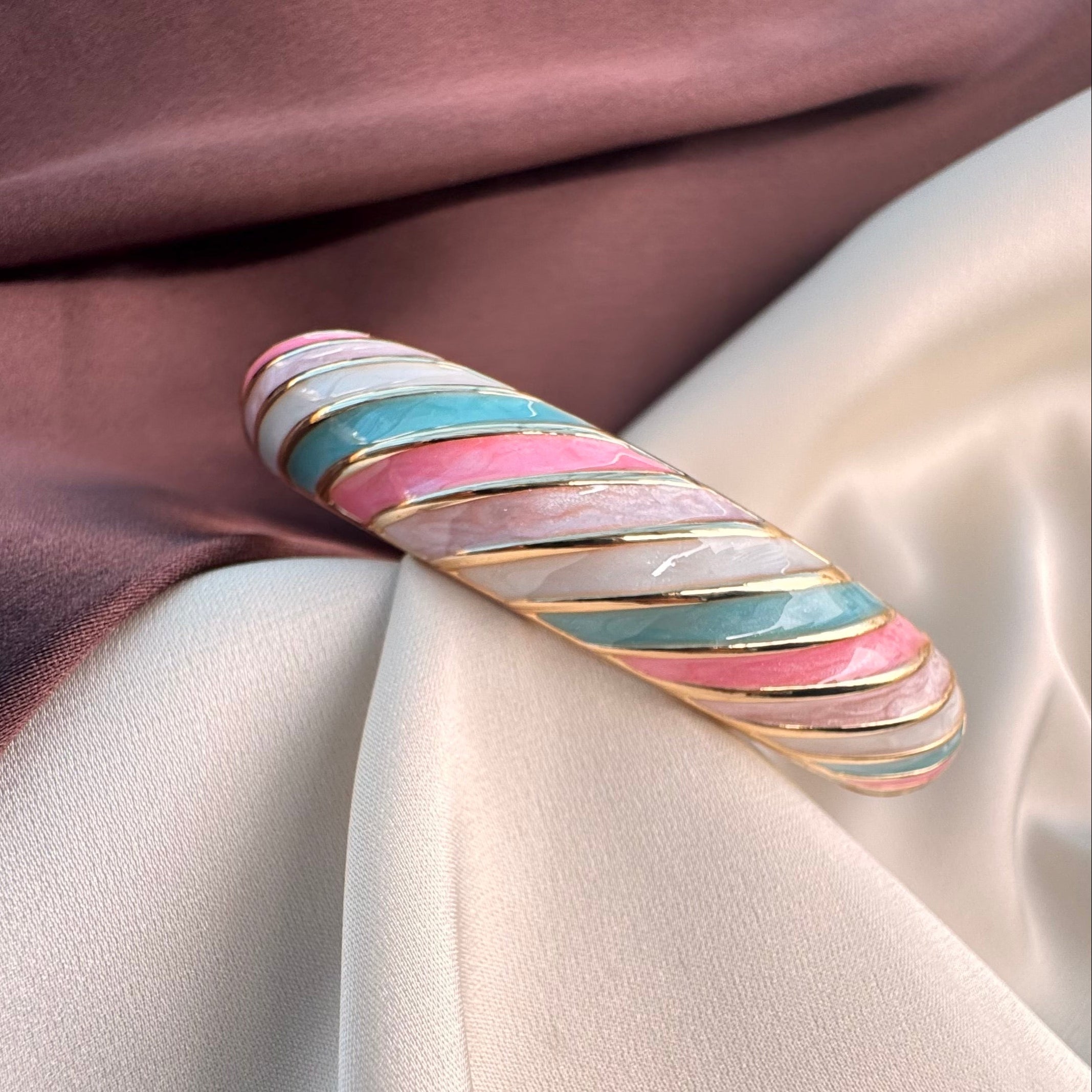TFC Size 2.6 Pink & Blue Swirls Openable Gold Plated Bracelet Bangle