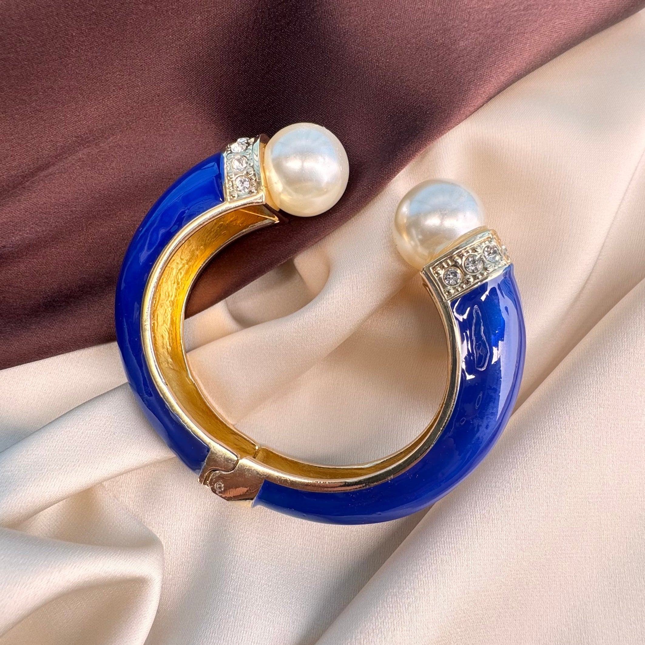 TFC Size Blue Pearl Gold Plated Bracelet Bangle - Main Image