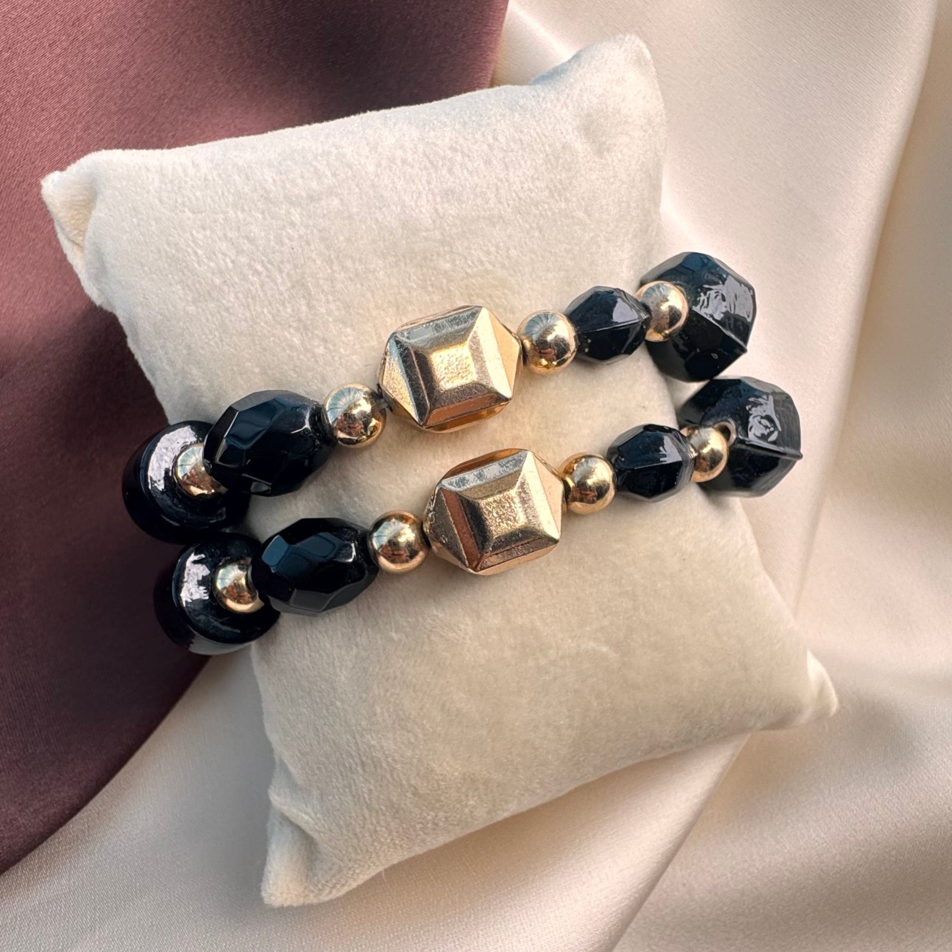 TFC Black Beads Gold Plated Bracelet (set of 2)
