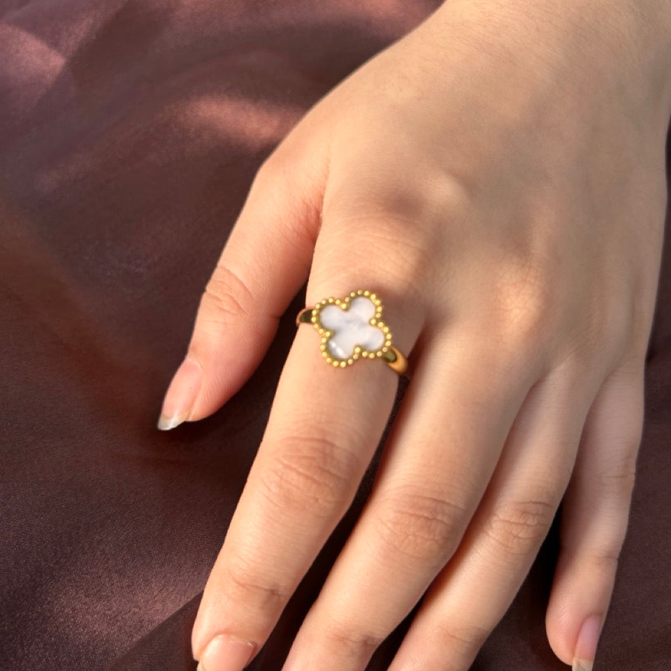 TFC Adjustable White Flower Gold Plated Ring