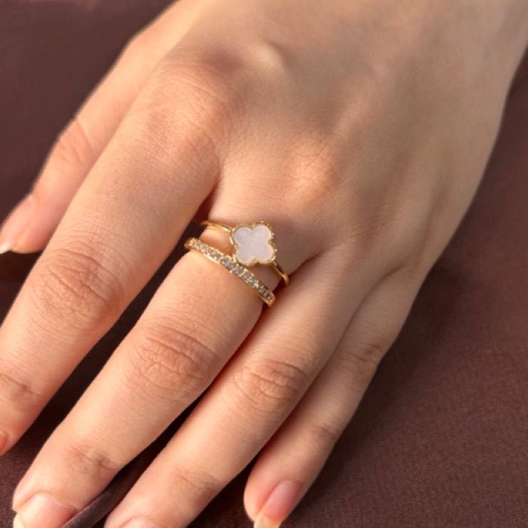 TFC White Clover Gold Plated Adjustable Ring