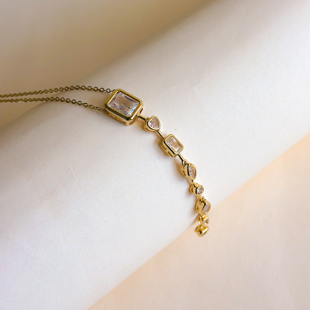 TFC Recto Shape Stone Line Gold Plated Necklace