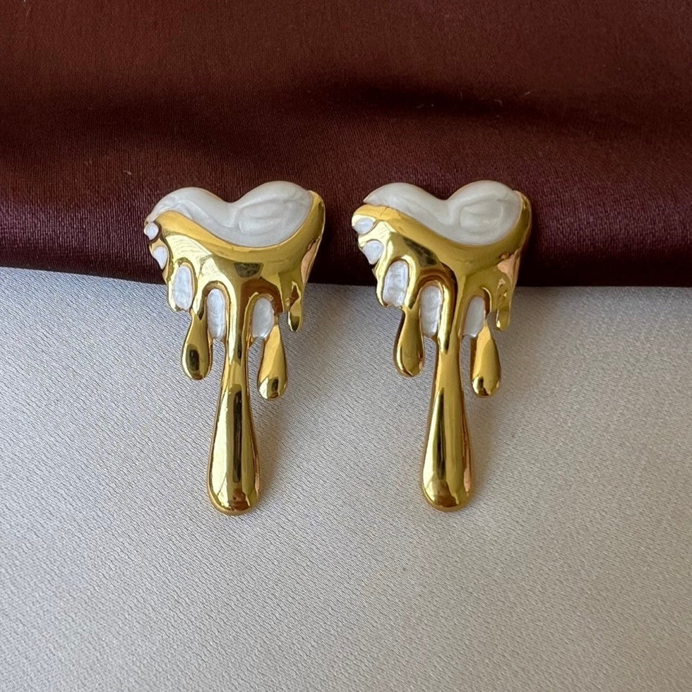 TFC White Melting Heart Gold Plated Stud Earrings