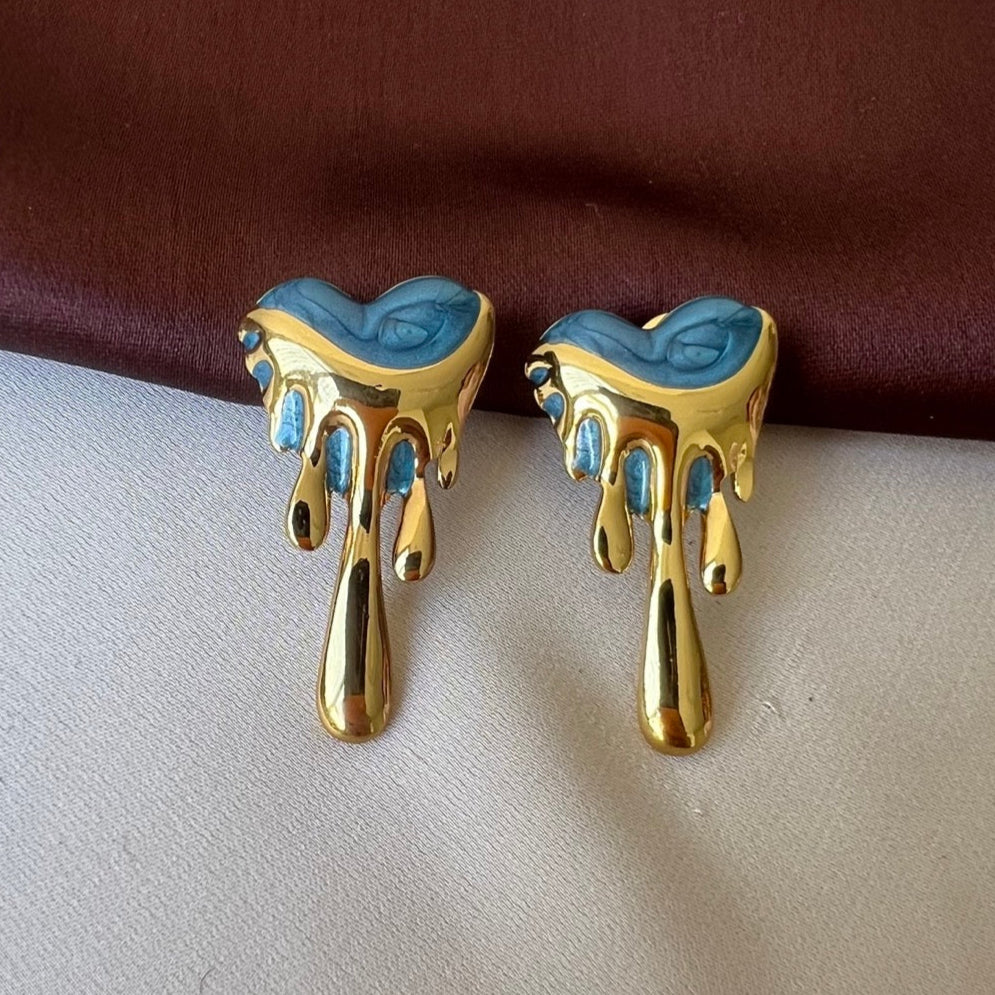 TFC Blue Melting Heart Gold Plated Stud Earrings