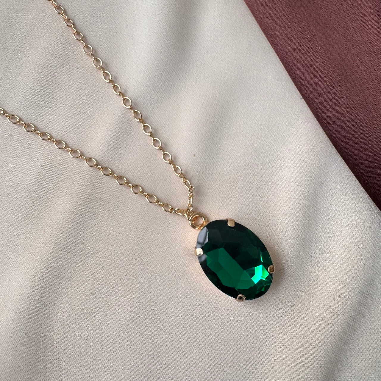 TFC Oval Emerald Gold Plated Pendant Necklace
