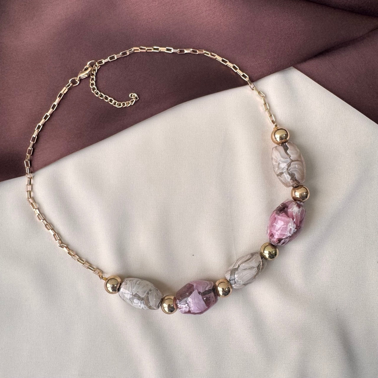 TFC Marble Bead Gold Plated Necklace