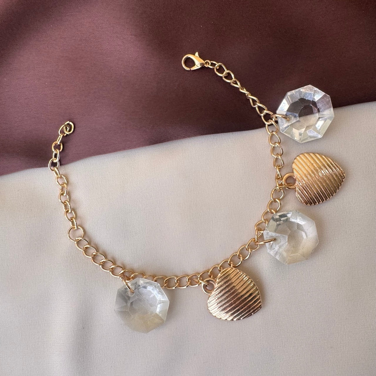 TFC Heart Charms Gold Plated Chain Bracelet