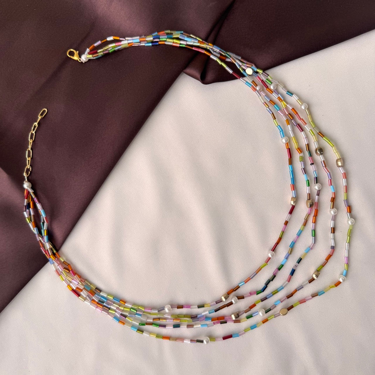 TFC Rainbow Stone Gold Plated Layered Necklace