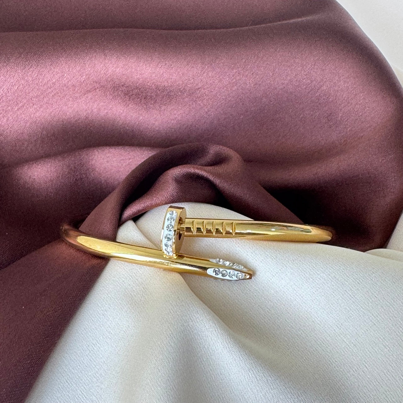 TFC Size 2.6 Royal White Ends Gold Plated Bracelet Bangle