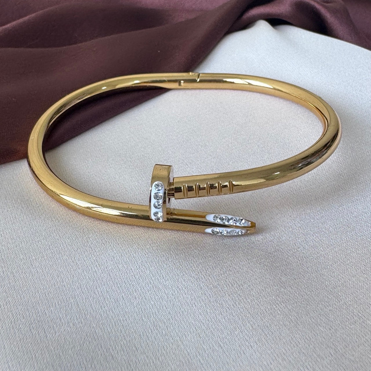 TFC Size 2.6 Royal White Ends Gold Plated Bracelet Bangle