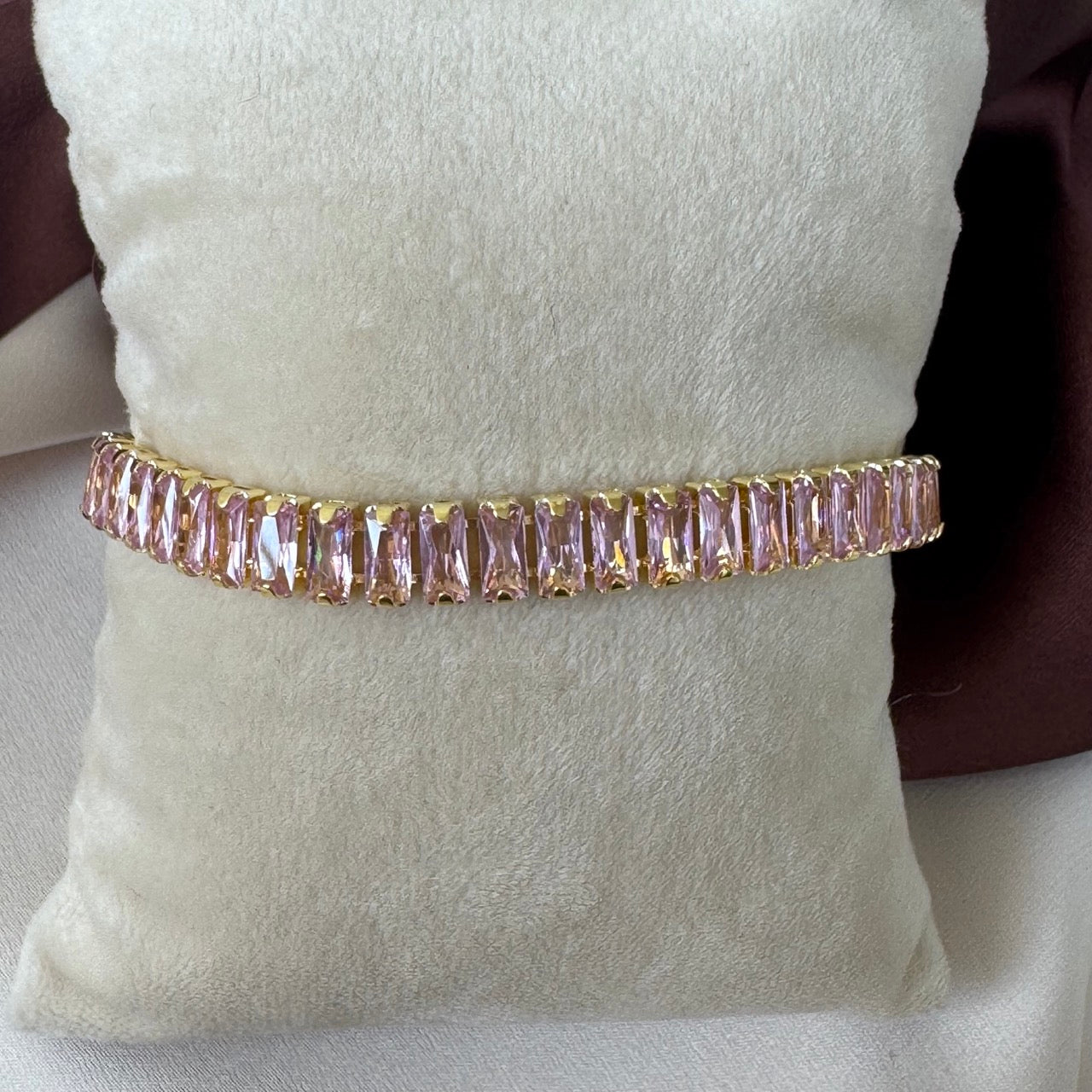 TFC Length 16 cm Pink Stone Gold Plated Chain Bracelet