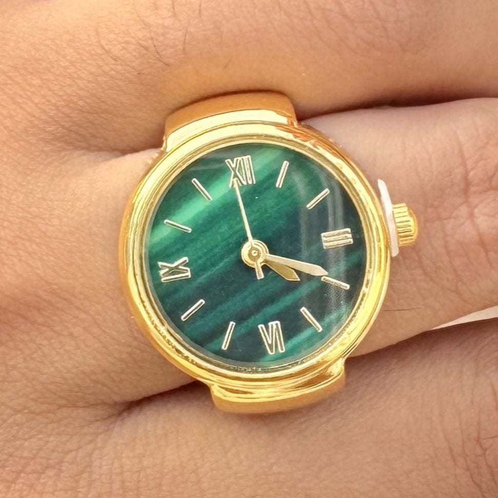 TFC Emerald Base Gold Plated Adjustable Watch Ring